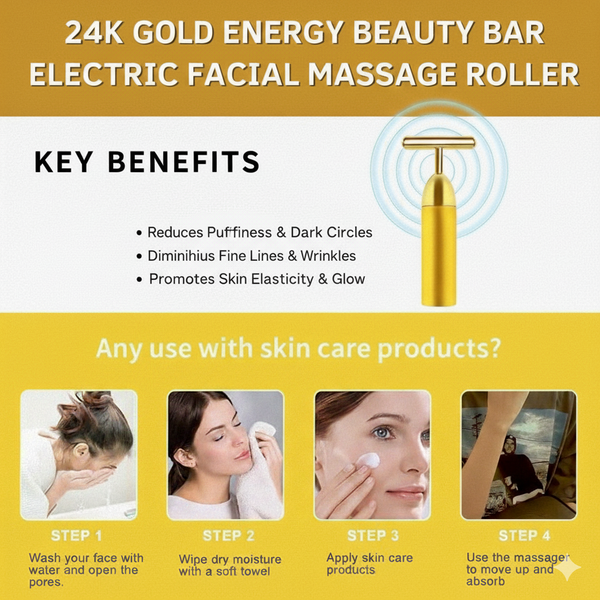 DailyAura Glow Bar | 24K Gold Energy Beauty Facial Massager